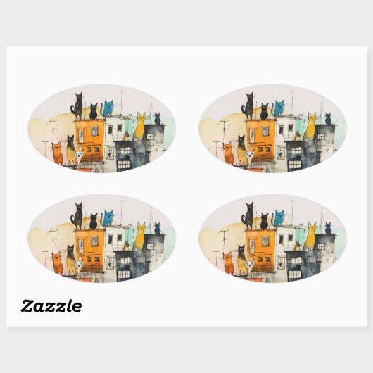 “Urban Cats in the Heights” Ovaler Aufkleber (Blatt)