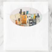 “Urban Cats in the Heights” Ovaler Aufkleber (Tasche)