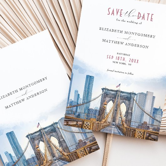 Urban Chic Brooklyn Bridge Save the Date Skyline Einladung