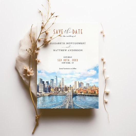 Urban Chic Brooklyn Bridge Save the Date Skyline Einladung