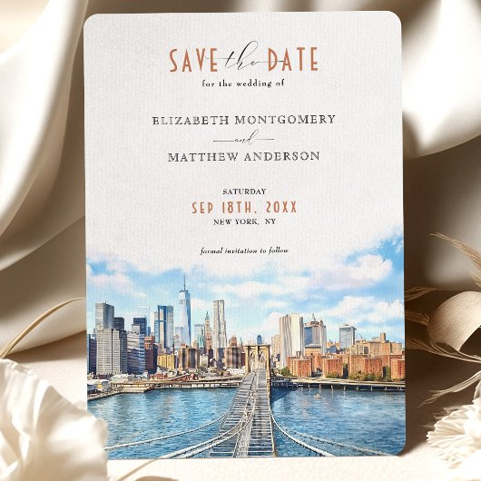 Urban Chic Brooklyn Bridge Save the Date Skyline Einladung