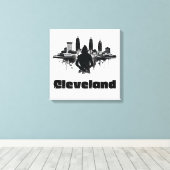 Urban Cleveland Skyline Premium Leinwand Art (Insitu (Holzboden))