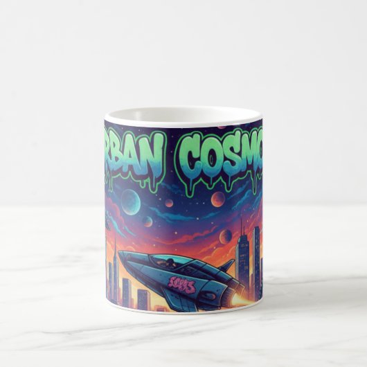 Urban Cosmos Graffiti Spaceship Futuristic Neon Kaffeetasse (Mittel)