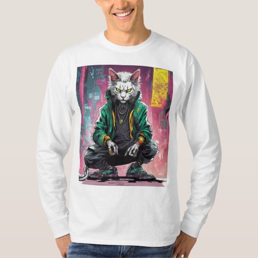 Urban Cyberpunk Cat Rebel T-Shirt (Vorderseite)