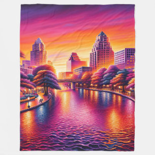 "Urban Dawn: San Antonio Riverwalk" Fleecedecke
