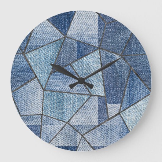 Urban Denim: Distressed Patchwork-Design Große Wanduhr (Vorderseite)