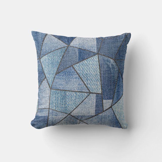Urban Denim: Distressed Patchwork-Design Kissen (Vorderseite)