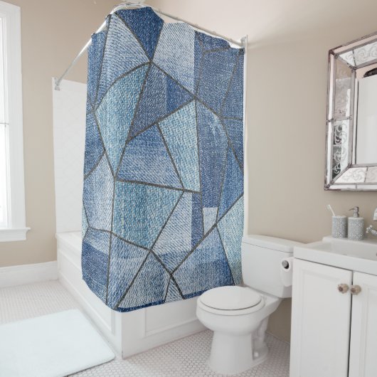 Urban Denim: gestörtes Patchwork-Design Duschvorhang (Beispiel)