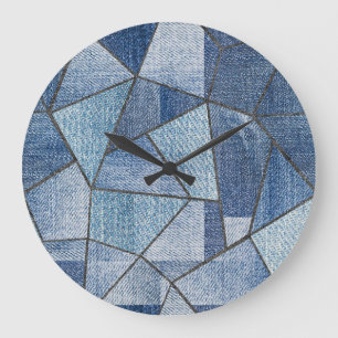 Urban Denim: gestörtes Patchwork-Design Große Wanduhr