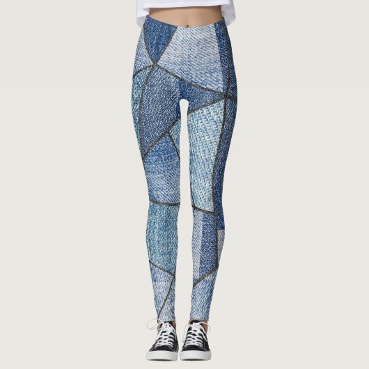 Urban Denim: gestörtes Patchwork-Design Leggings (Vorderseite)