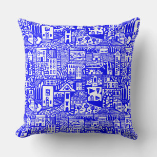 Urban Dream - Blau auf Weiß Kissen