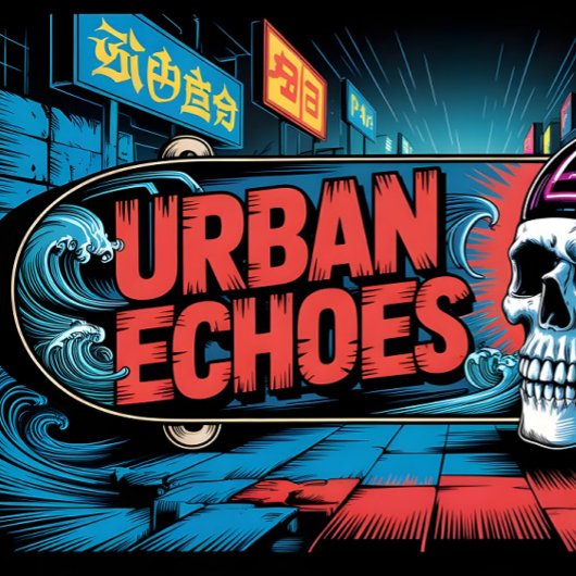 Urban Echoes Neon Ukiyo-E Graffiti Art Skateboard