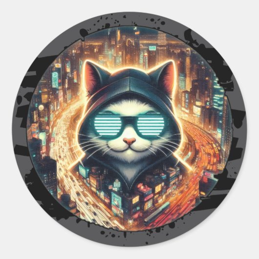 Urban Feline Guardian Runder Aufkleber (Vorderseite)