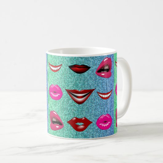 Urban Funky Angesagte Cool Lips Muster Kaffeetasse (VorderseiteRechts)