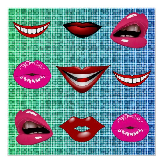 Urban Funky Angesagte Cool Lips Muster Poster (Vorderseite)