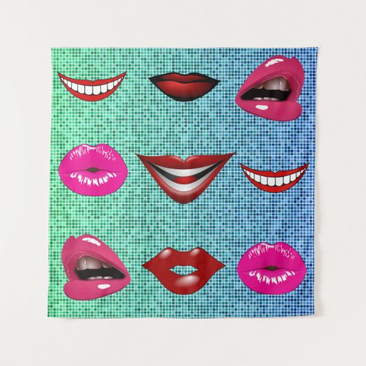 Urban Funky Angesagte Cool Lips Muster Wandteppich (Vorderseite)