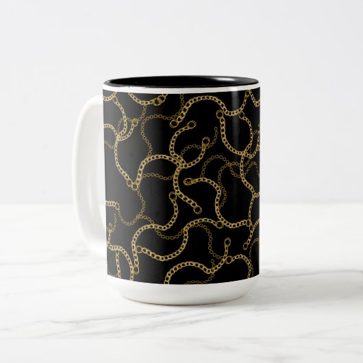 Urban Glam Gold Chains Pattern  Zweifarbige Tasse (Vorderseite Links)