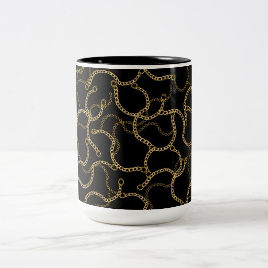Urban Glam Gold Chains Pattern Zweifarbige Tasse (Mittel)