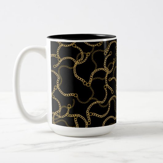 Urban Glam Gold Chains Pattern  Zweifarbige Tasse (Links)