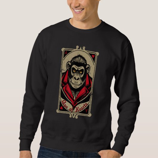 Urban Gorilla Ape of Hearts Playing Card Style Dis Sweatshirt (Vorderseite)