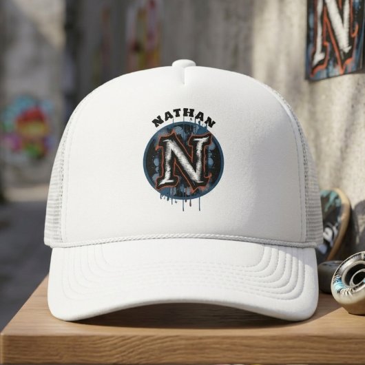 Urban Graffiti Graphic Customizable Monogram "N" Truckerkappe