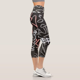 Urban Graffiti Pink, Grau & Schwarz Style Capri Leggings