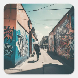 Urban Graffiti Quadratischer Aufkleber