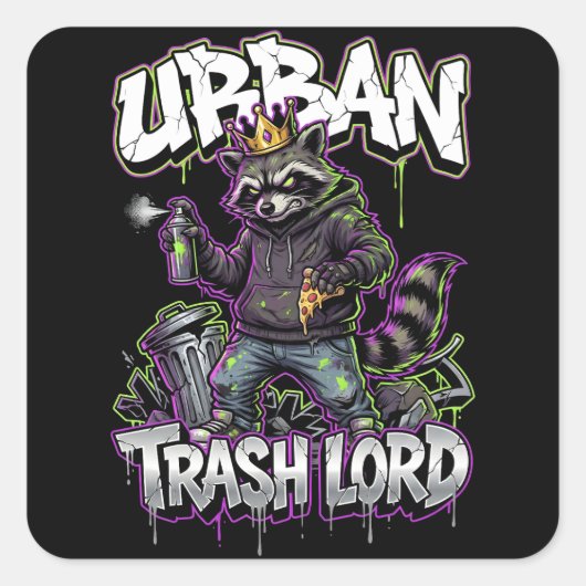 Urban Graffiti Raccoon Trash Lord Wall Art Quadratischer Aufkleber (Vorderseite)