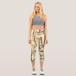 Urban Graffiti Sepia Style Capri Leggings