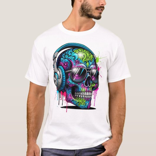 Urban Graffiti Skull DJ T-Shirt (Vorderseite)