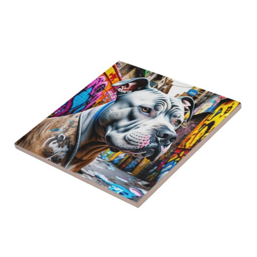 Urban Graffiti Street Art City Pitbull Lover Fliese (Seite)