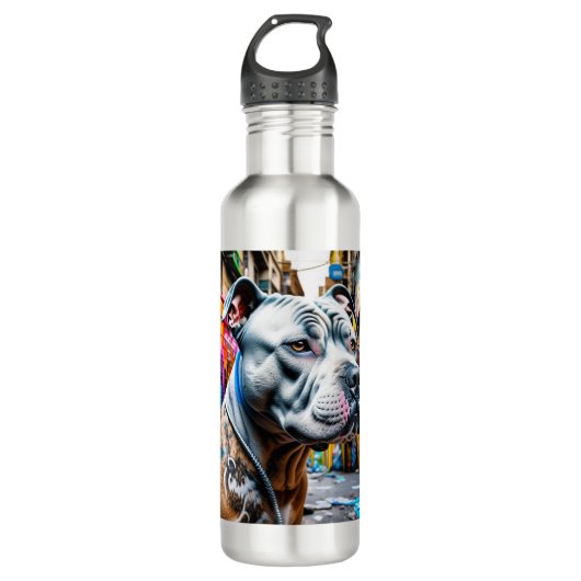 Urban Graffiti Street Art Pitbull Edelstahlflasche (Vorderseite)