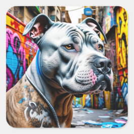 Urban Graffiti Street Art Pitbull Quadratischer Aufkleber
