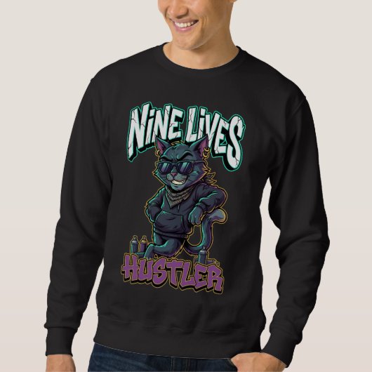 Urban Graffiti Street Cat Nine Lives Hustler Sweatshirt (Vorderseite)