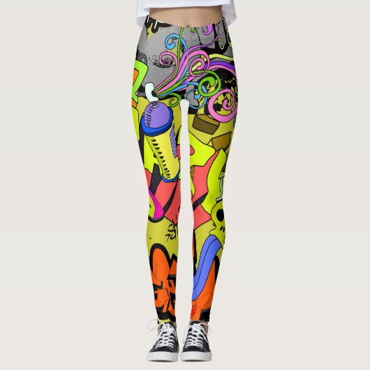 Urban Graffiti: Vintage Kunstmauer Leggings (Vorderseite)