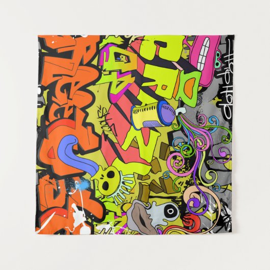 Urban Graffiti: Vintage Kunstmauer Wandteppich (Vorderseite (Horizontal))