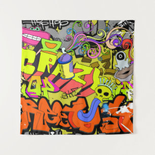 Urban Graffiti: Vintage Kunstmauer Wandteppich
