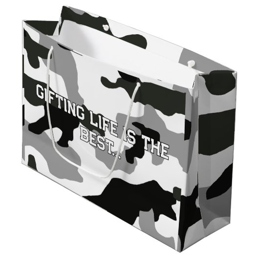 Urban Grey Camouflage Nr. 15 Print Große Geschenktüte (Vorderseite Schrägansicht)