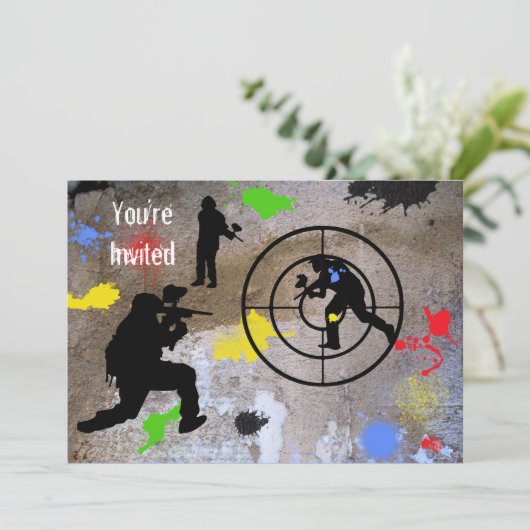 Urban Guerilla Paintball Sie sind eingeladen Einladung (Stehend Vorderseite)