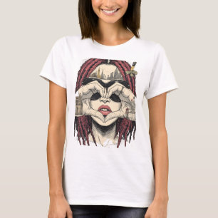 Urban Heart Vision: Pinke Dreads, Stadt-Skyline un T-Shirt