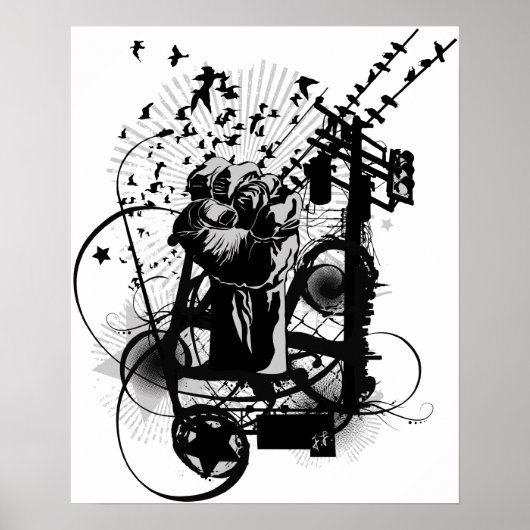 Urban Illustriert Fist mit Crows, Graffiti etc. Poster (Vorne)