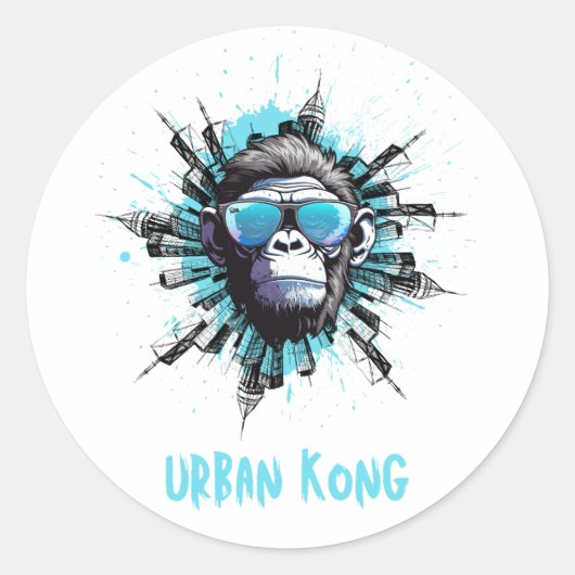Urban Kong - Cooler Gorilla mit Sonnenbrille Stree Runder Aufkleber (Vorderseite)