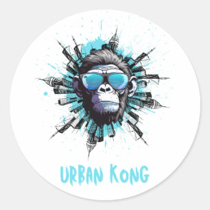 Urban Kong - Cooler Gorilla mit Sonnenbrille Stree Runder Aufkleber