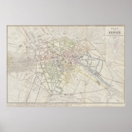 Urban Layout Plan of Berlin from 1847, German Map Poster