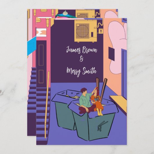 Urban Liebe Graffiti Walls, Noodle Boxes Hochzeit Einladung (Vorne/Hinten)