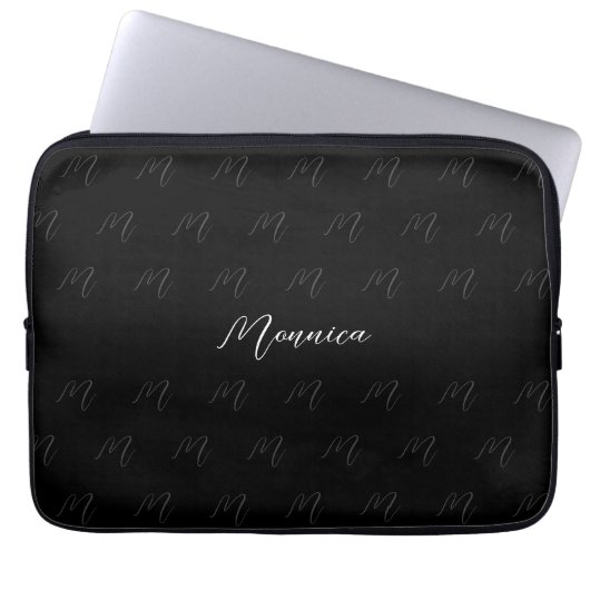 Urban Mit Monogramm Black Elegante Script Laptopschutzhülle (Vorderseite)