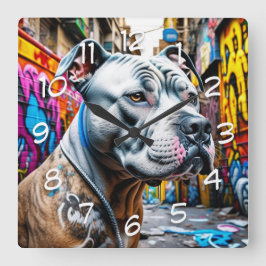 Urban Pitbull City Street Art Graffiti Quadratische Wanduhr