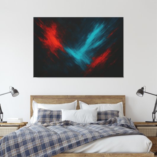 Urban Puls - Abstrakte Rot-Türkis-Leinwand Kunst Leinwanddruck (Insitu (Schlafzimmer))