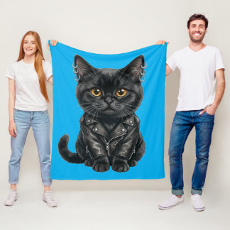 Urban Rap Katze in Ledermantel Fleece-Decke Fleecedecke