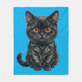 Urban Rap Katze in Ledermantel Fleece-Decke Fleecedecke (Vorderseite)
